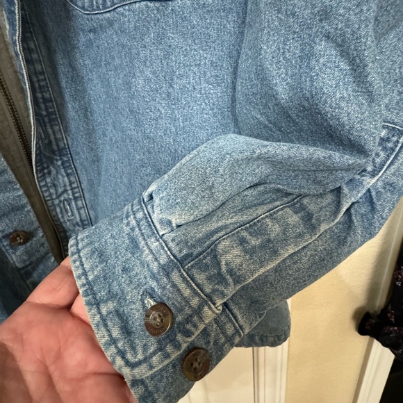 Vintage Wolverine Retro Denim Jean Jacket Gray Hoodie Combo Men’s M - Picture 4 of 6